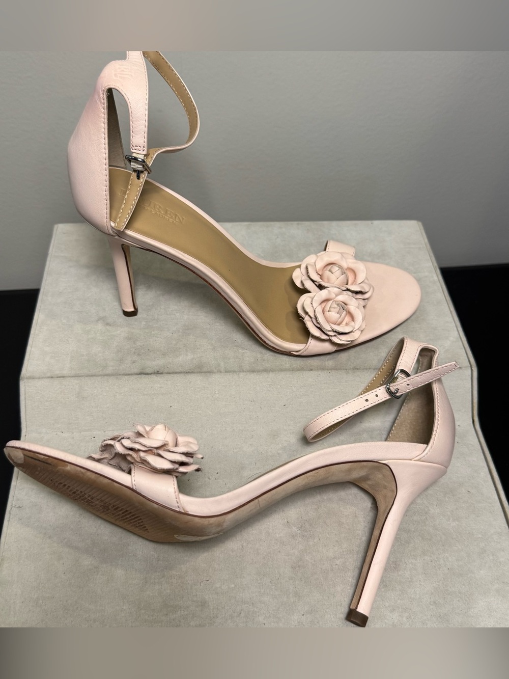 Ralph Lauren Elegant Pink Floral Ankle-Strap Women's Heels, size 7.5, NWOT - Picture 8 of 8